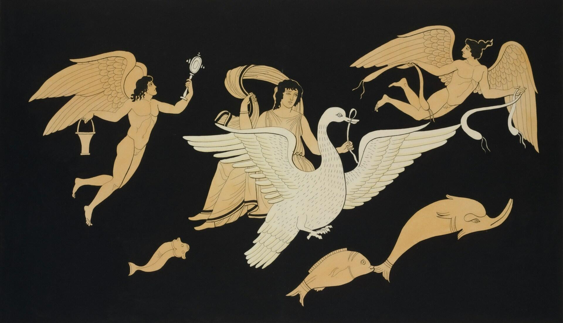 Représentation antique de Zeus transformé en Cygne pour séduire Léda. 